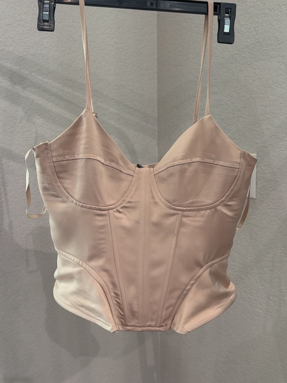 PrettyLittleThing Blush Nude Satin Bustier Cami with Adjustable Straps